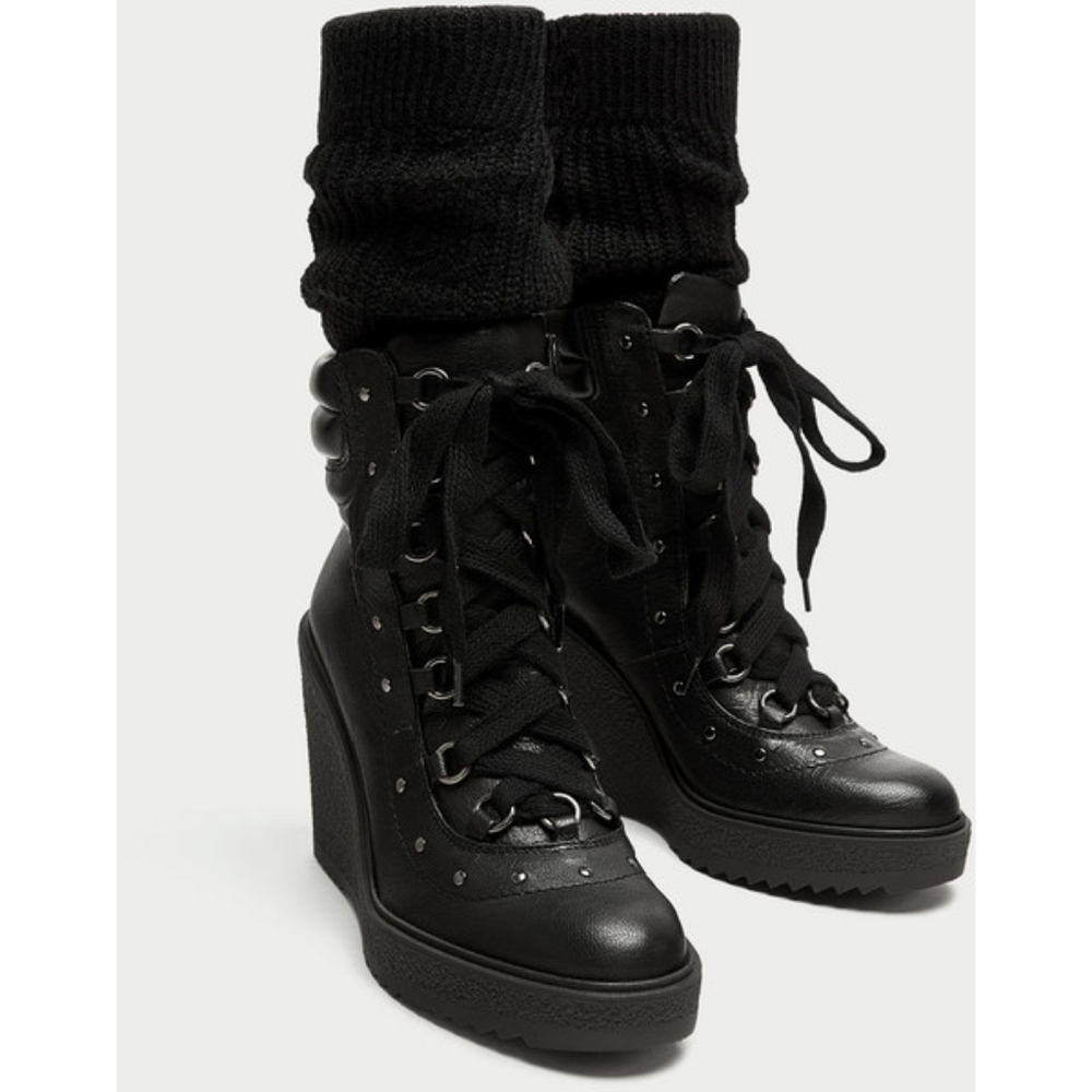 ZARA STUDDED WEDGE BOOTS WITH SOCK AND TRACK SOLES